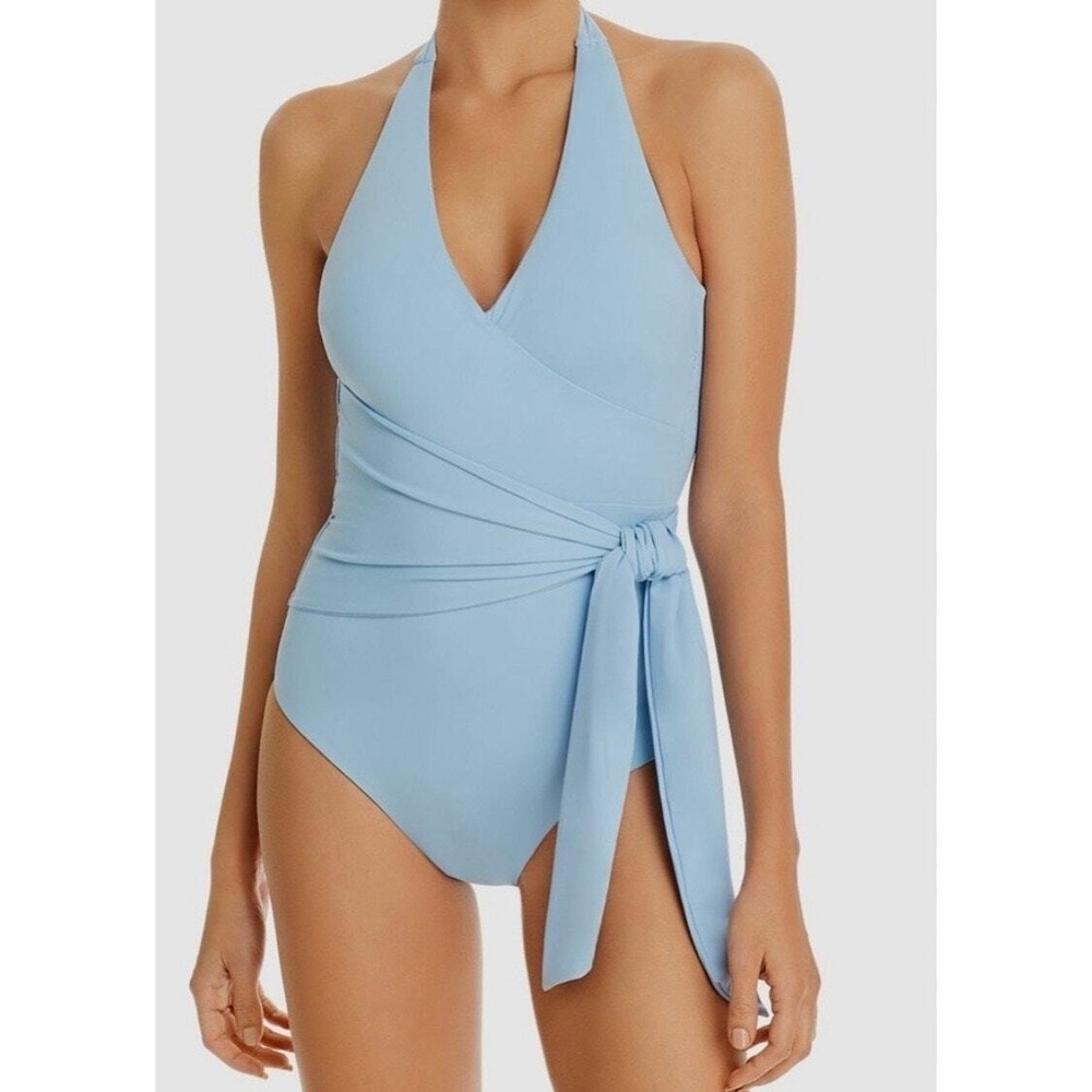Onia One Piece Swimsuit Women Small Light Blue Halter Wrap Tie Underwire
